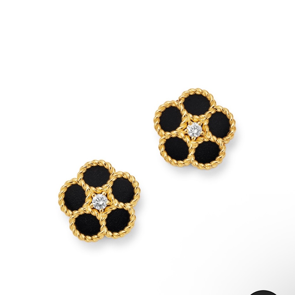 Roberto Coin Gold and Black Flower Earrings